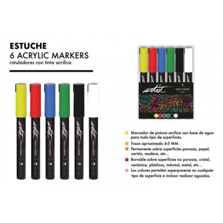 ESTUCHE ACRILICOS GAMA ARTIST,6 COLORES BASICOS