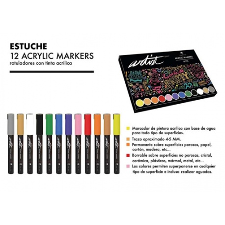ESTUCHE ACRILICOS GAMA ARTIST,12 COLORES