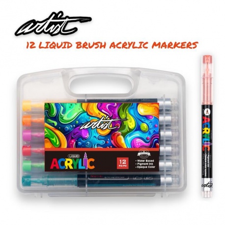 ESTUCHE MALETIN ACRILICOS REAL BRUSH ,12 COLORES