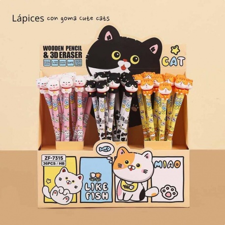 EXP.36 LAPICES CON GOMA 3D LUCKY CATS